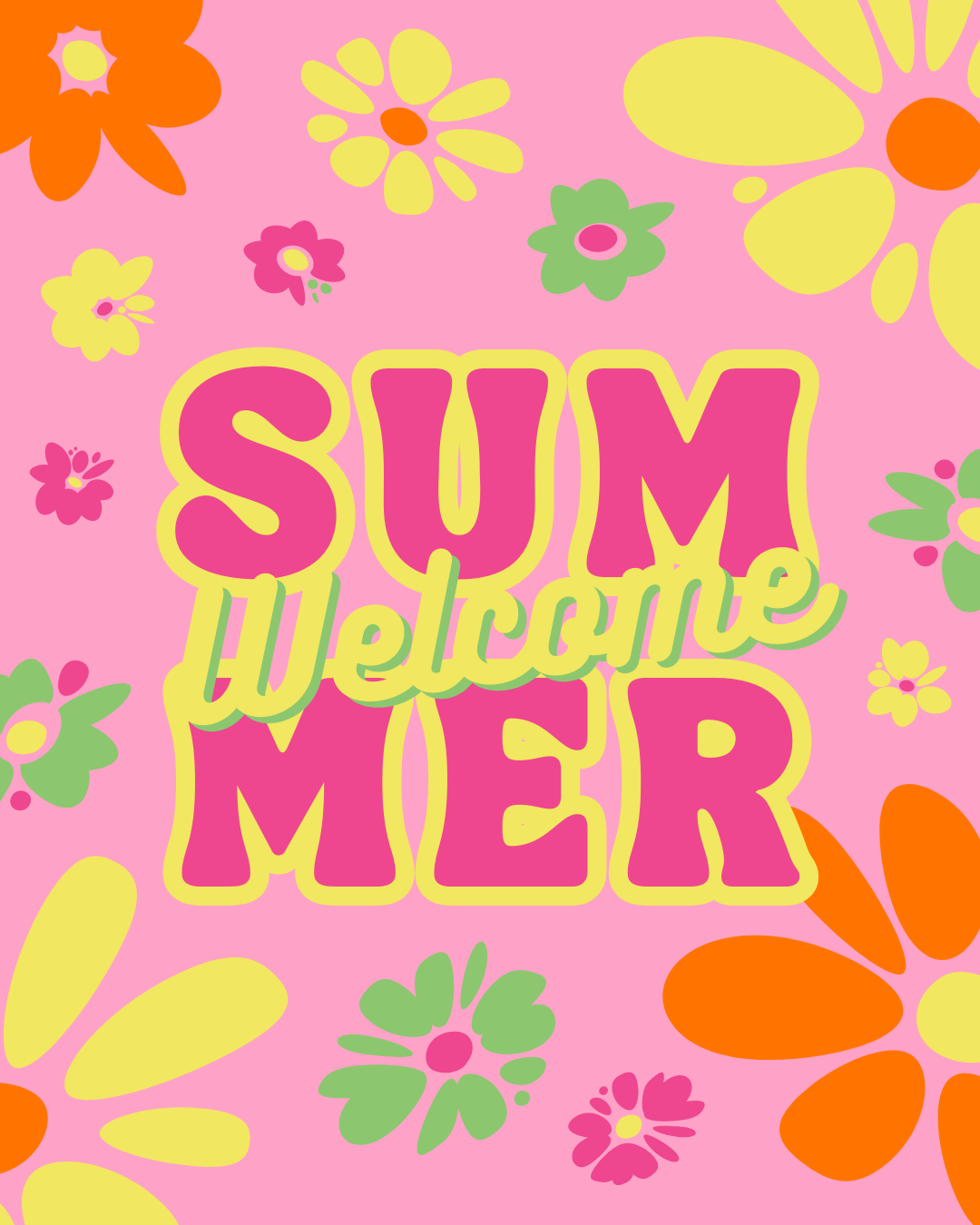 Pink Colorful Floral Welcome Summer Instagram Post Welcome Summer